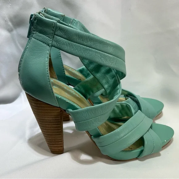 Seychelles Mother of Pearl Mint Leather Heels Sandals Size 6 Colorful Zipper - Picture 2 of 7